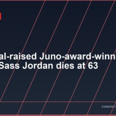 Montreal-raised Juno-award-winning singer Sass Jordan dies at 63